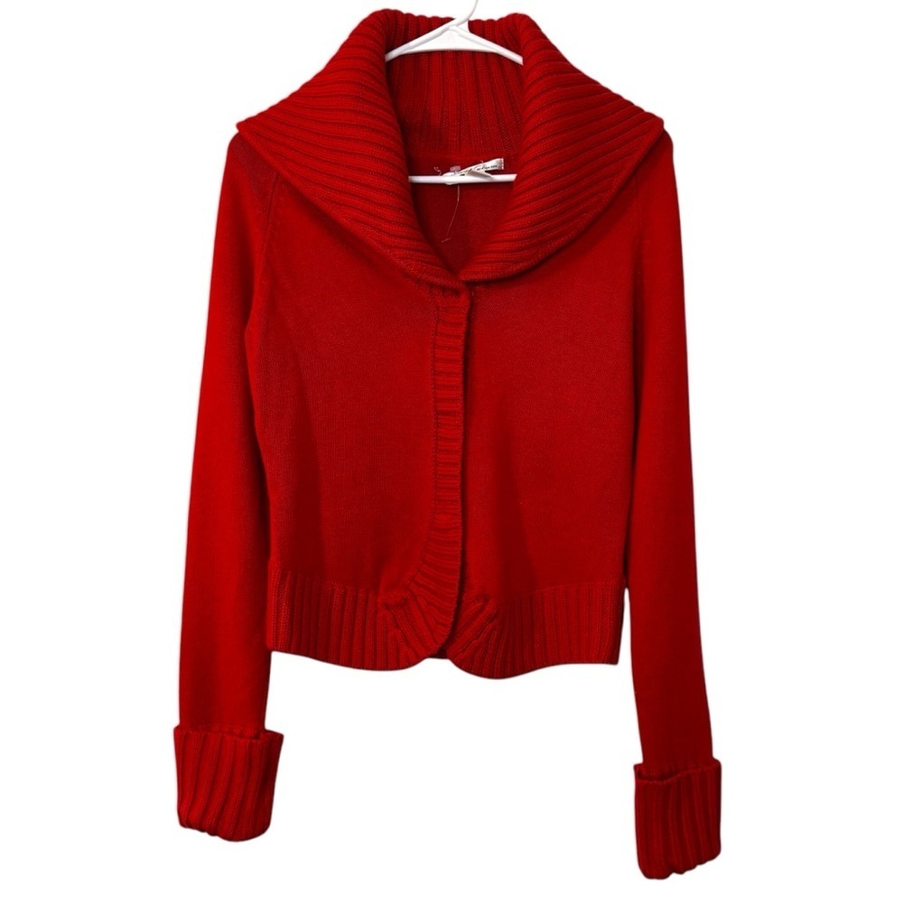Kenneth Cole Bright Red Women's Small Wool blend cardigan Sweater 90s Y2K